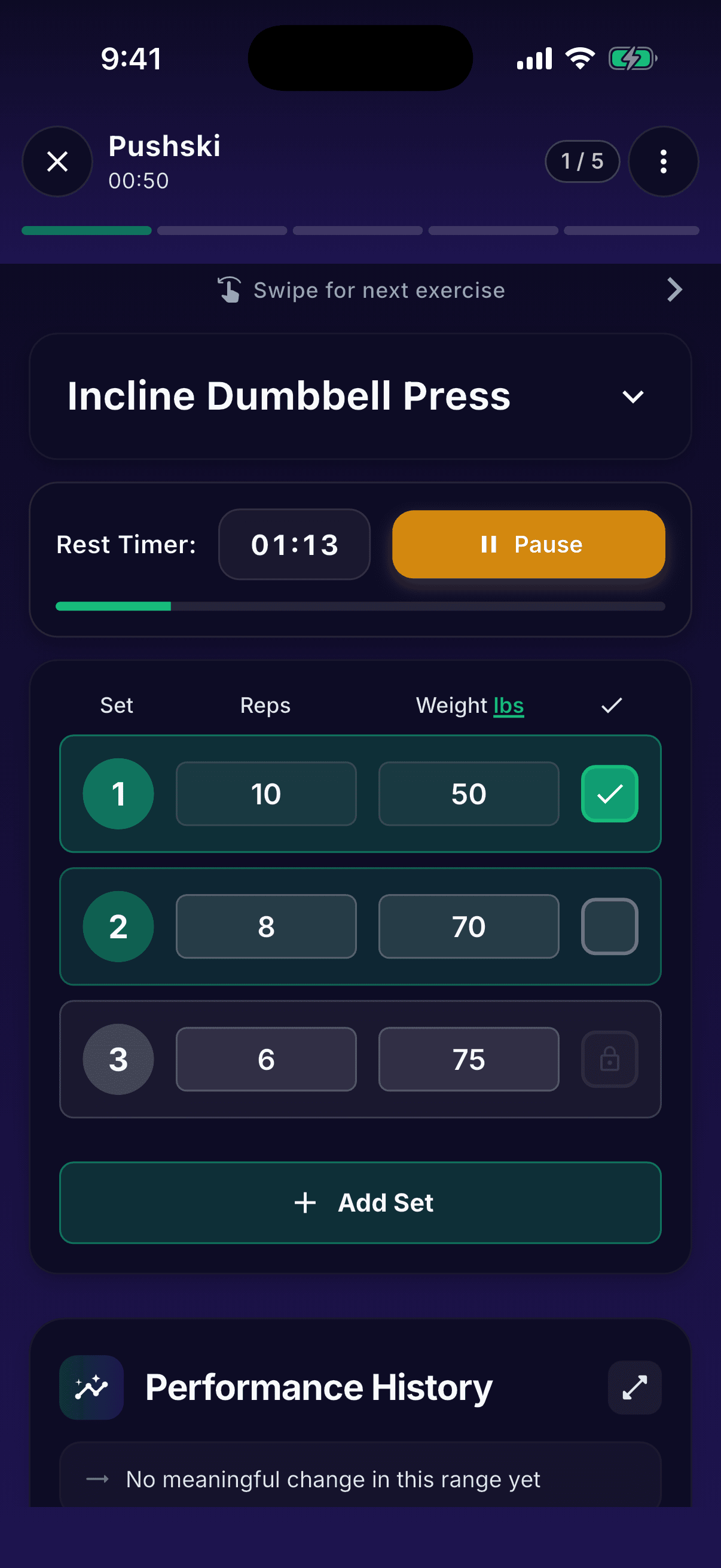 Lifted exercise logging screen