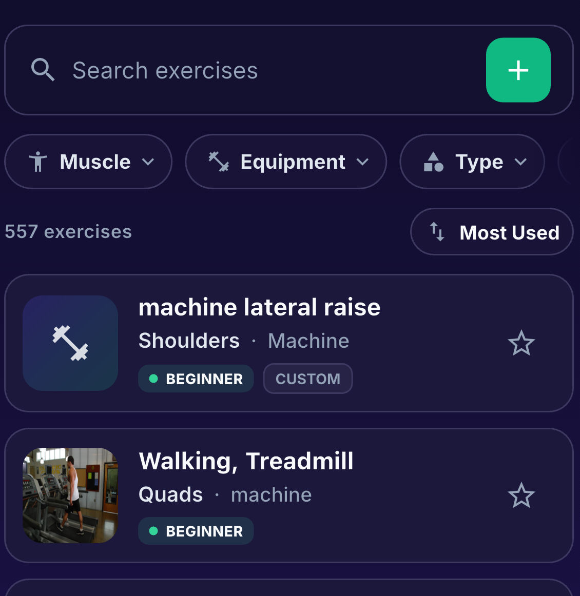 Lifted exercise library: search and filter hundreds of exercises